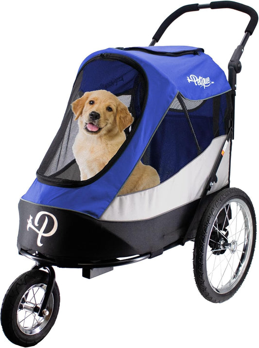 Petique Trailblazer Jogger, hondenwagen voor middelgrote huisdieren, geventileerde huisdierstep voor katten en honden, blauw