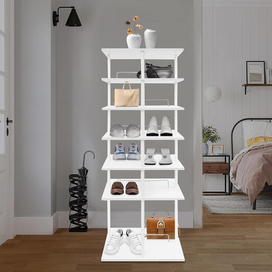 360° Floor Stand Rotating Shoe Organiser, Shoe Rack, Rotating Shoe Rack, Multi-layer Shoe Stand, Swivel for Placement, Shoes, Hats, Handbags etc. (6 Floors, White) - QUORE