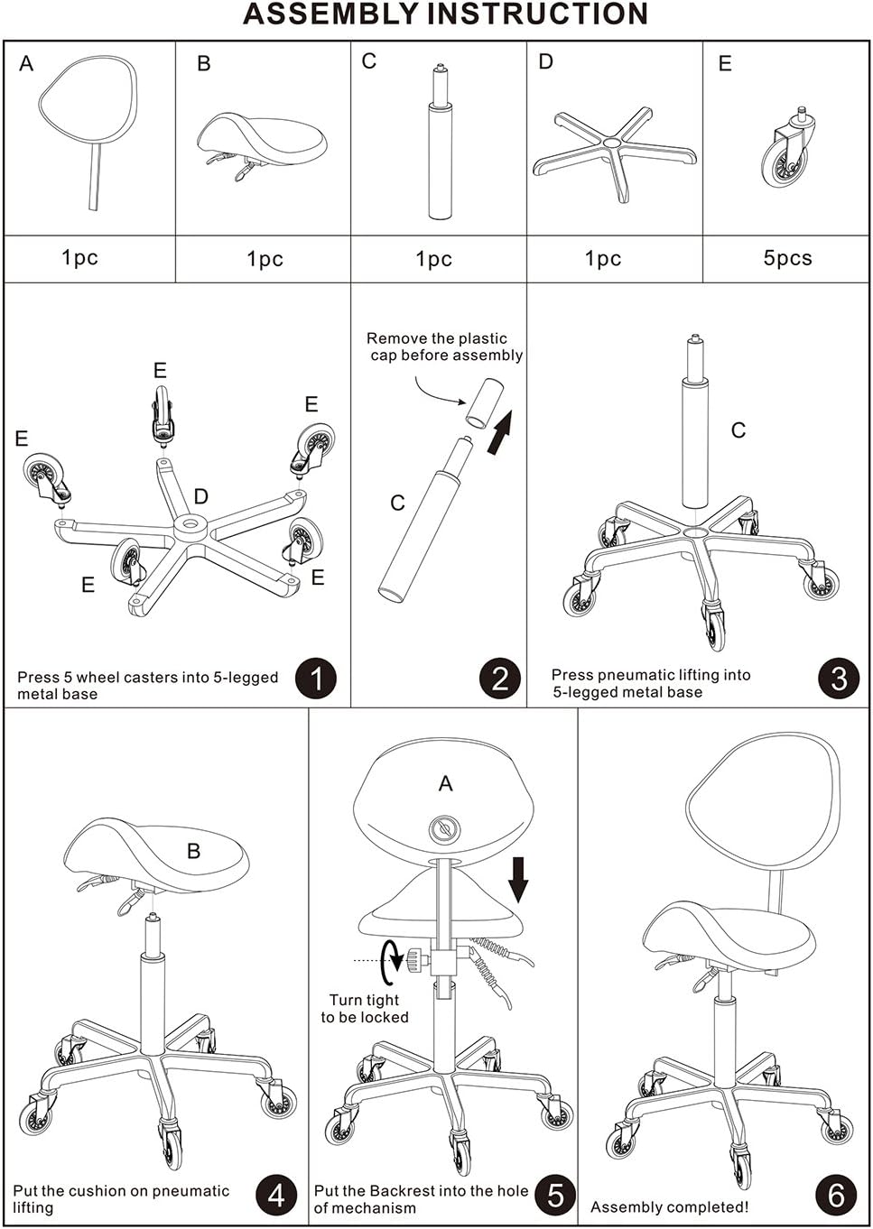 Hydraulische zadelkruk met rugsteun, draaibaar, ergonomisch, in hoogte verstelbaar, robuust (204 kg) voor schoonheidssalon, massage, kliniek, thuis en kantoor