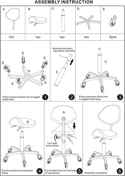 Hydraulische zadelkruk met rugsteun, draaibaar, ergonomisch, in hoogte verstelbaar, robuust (204 kg) voor schoonheidssalon, massage, kliniek, thuis en kantoor