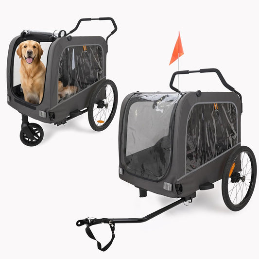 Carter - 3in1 Hond Huisdier Fiets, Fietstransportaanhanger, Huisdier & Winkelwagen Fietskinderwagen, Jogger, Handige Trolley, Gemakkelijk Op te Vouwen, Inclusief Regenschermen, Max