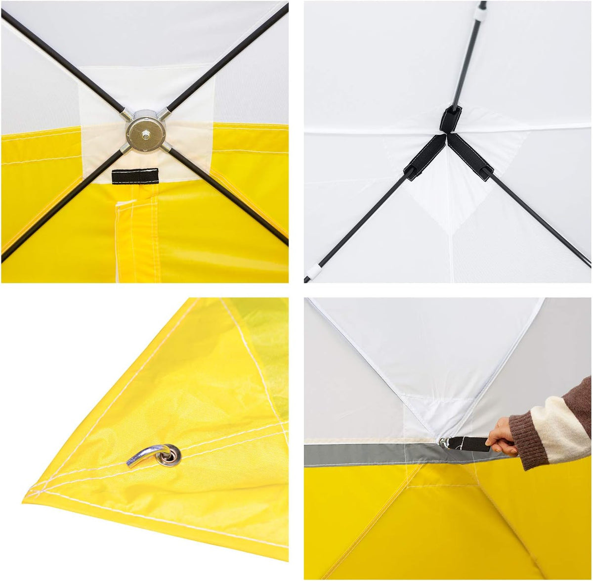 Goutime 2x2m Waterdichte Opvouwbare Camping Barnum,2-3 Personen Kampeertent,vouwtent, montagetent,onmiddellijke installatie,werktent (Wit & Geel)