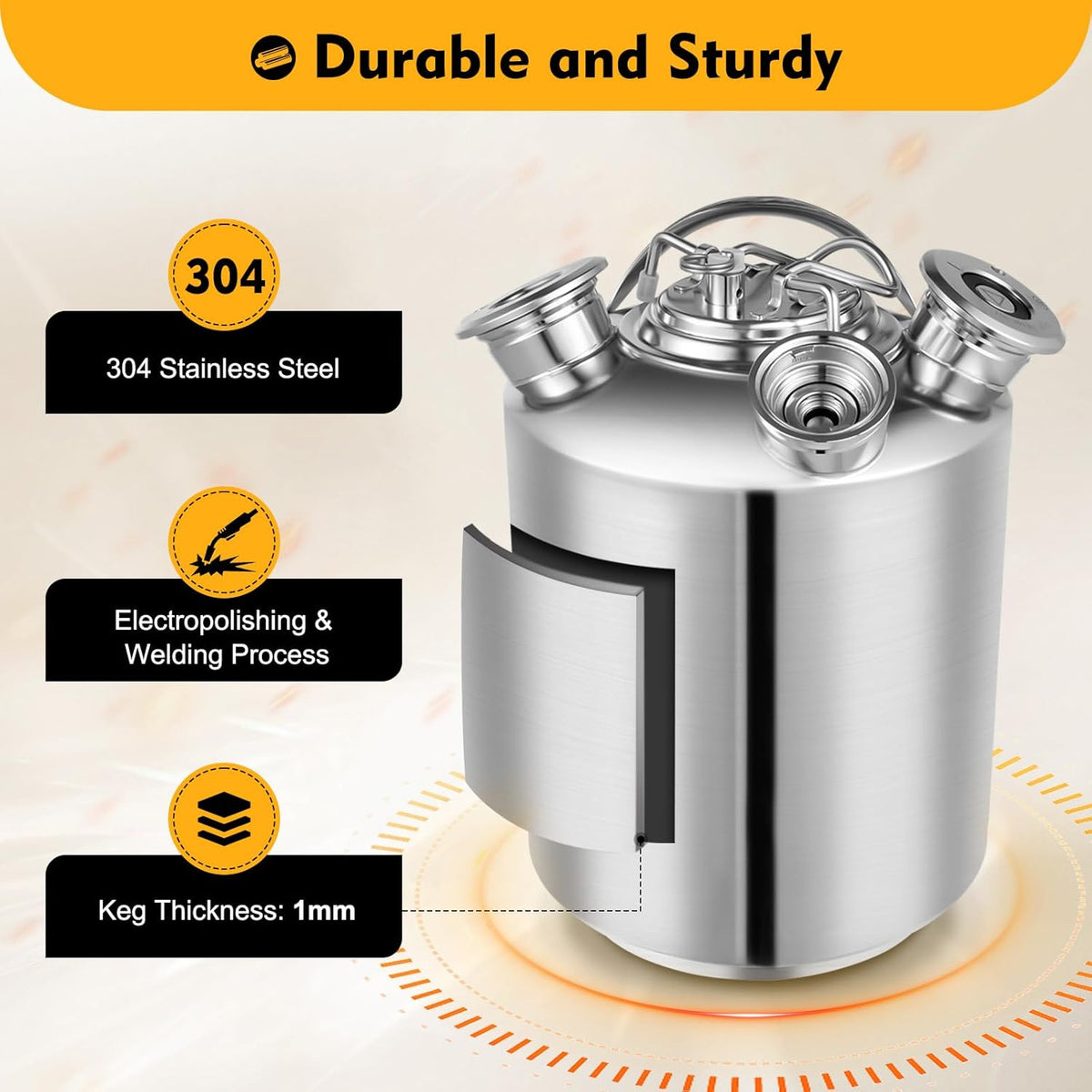 10L 3 Piece Cleaning Holder Keg Cleaning Vessel for Tap Installations Beer Cleaning Vessel Beer Machine Stainless Steel Beer Line Cleaning Device Efficient Cleaning Stainless Steel - QUORE