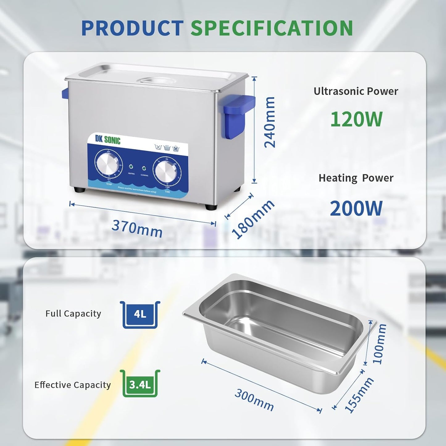 DK SONIC Ultrasoon Reiniger 4L 120W | Juweel & Bril Reiniger Met Mechanische Timer & Verwarming | Inclusief Mandje Voor Munten & Kleine Accessoires