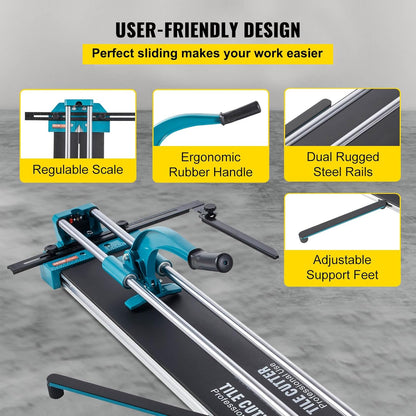 VEVOR Hand Tile Cutter, 120 cm, Professional Tile Cutter with Double Steel Guide and 2 Non-Slip Feet, Ergonomic Non-Slip Handle, Adjustable Ladder