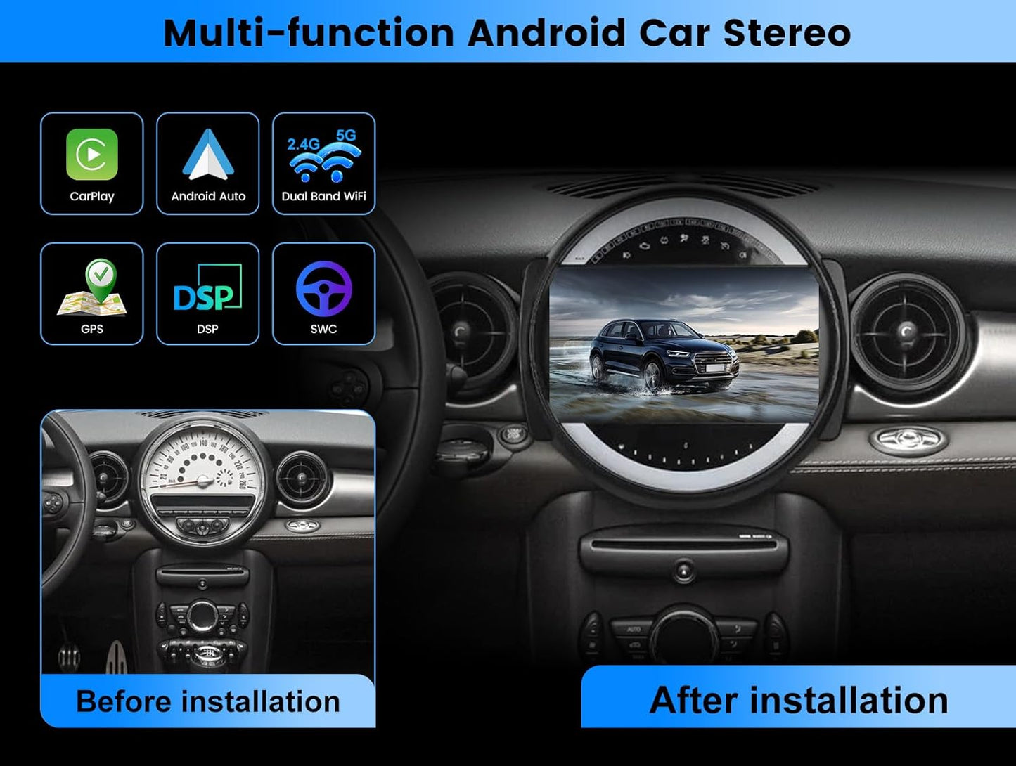 Autoradio – Auto Radio – Multimedia Radio – 2-DIN Radio – Android 14 Autoradio – 9 Inch IPS Scherm – Draadloze CarPlay & Android Auto