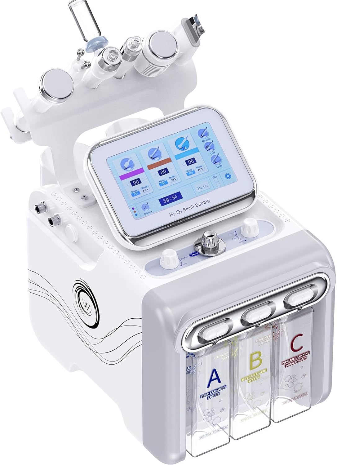 Aquafaciaal apparaat 6-in-1 – Hydrodermabrasie apparaat – Gezichtsmachine – Huidverzorgingsapparaat – Waterstof zuurstof gezichtsbehandeling – 6 opzetstukken – Touchscreen met 10 intensiteitsniveaus en 4 modi