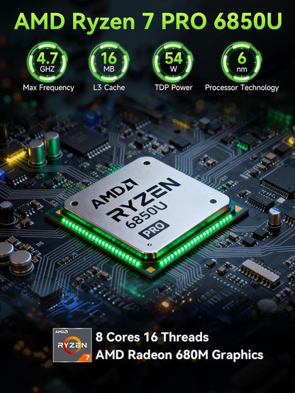 GMKtec M7 Ultra Mini PC, AMD Ryzen 7 PRO 6850U (8C/16T, tot 4,7 GHz), 32 GB DDR5 RAM + 512 GB PCIe 3.0 SSD, Mini Gaming PC met AMD Radeon 680M, OCuLink Port, Dual NIC LAN 2.5G, USB4, HDMI 2.1, USB-C