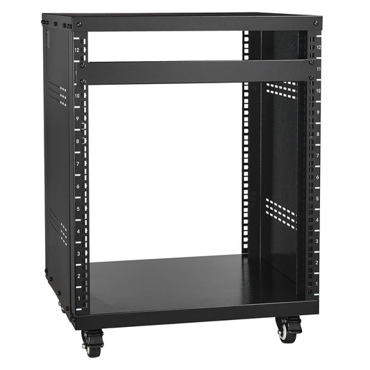 VEVOR 12U AV-rackstandaard, 500 lb-capaciteit, netwerkstereo-opname studiorek met afsluitbare zwenkwielen ronde en vierkante gaten, speciale ventilatieopeningen voor 19 inch audio video muzikale en