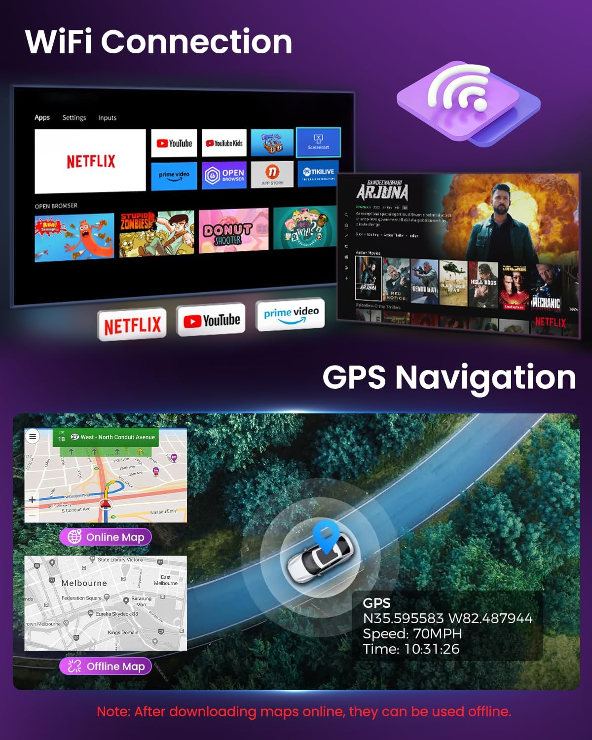4+64G Android 15 autoradio voor Hyundai i20 2008-2012 met draadloze CarPlay Android Auto, 9-inch scherm, ondersteunt FM, RDS, 32EQ, GPS, Bluetooth, WiFi, SWC, AHD en achteruitrijcamera.