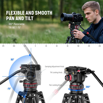 Videostatief – Camerastatief – Fotostatief – Statief – Tripod – Koolstofvezel – Verstelbare Vloeistofkop Met Snelsluiting – 94,6 Tot 198 Cm, 10 Kg