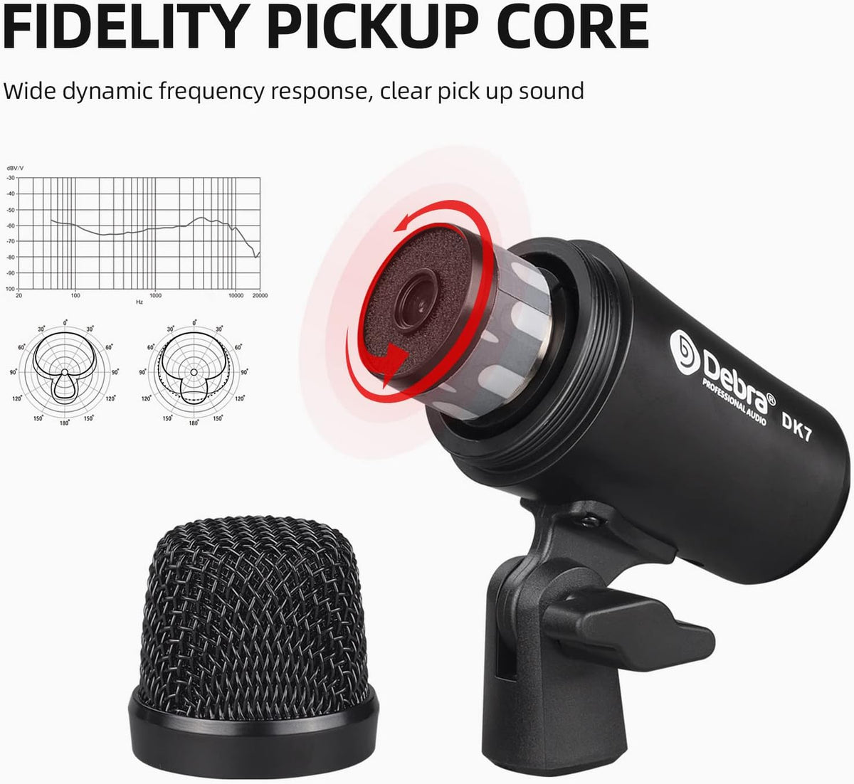 D Debra DK7 Pro 7-delige bedrade drummicrofoonkit voor drummers, inclusief microfoon, microfoonclip met opties voor kick drums, snare, rack/floor toms, congas en cymbals