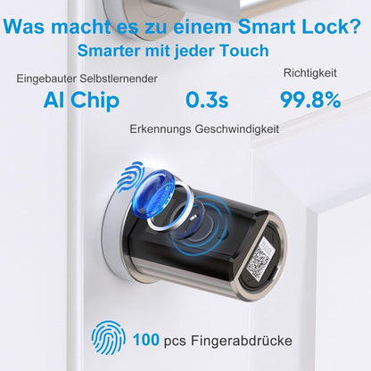 WELOCK Touch41 aangesloten slot, biometrisch slot, RFID-vingerafdrukslot, wifi, app, verbonden cilinder, voordeur 40/30, toegang zonder sleutel, Smart Lock eenvoudig te installeren