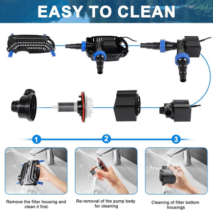 Eco vijverpomp filterpomp 30W max. 5000L/H vijverfilter energiebesparende beeklooppomp voor tuinvijver vijver pomp met filter kabellengte 10 m circulatiepomp voor buiten waterval beekloop