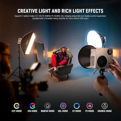 RGBWW Led-Videolamp – Led Lamp – Studiolamp – Continu Licht – Fotolamp – 80W, 72Wh Ingebouwde Accu – 2500K-7500K, 18 Lichteffecten