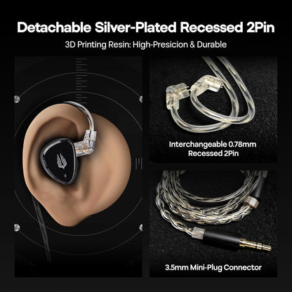 Linsoul SIMGOT EM6L 1DD + 4BA hybride driver in ear monitor, Gaming-oordopjes, hifi IEM-oortelefoon met 3D-geprinte harsbehuizing, afneembare OFC verzilverde kabel voor muzikant en audiofiel