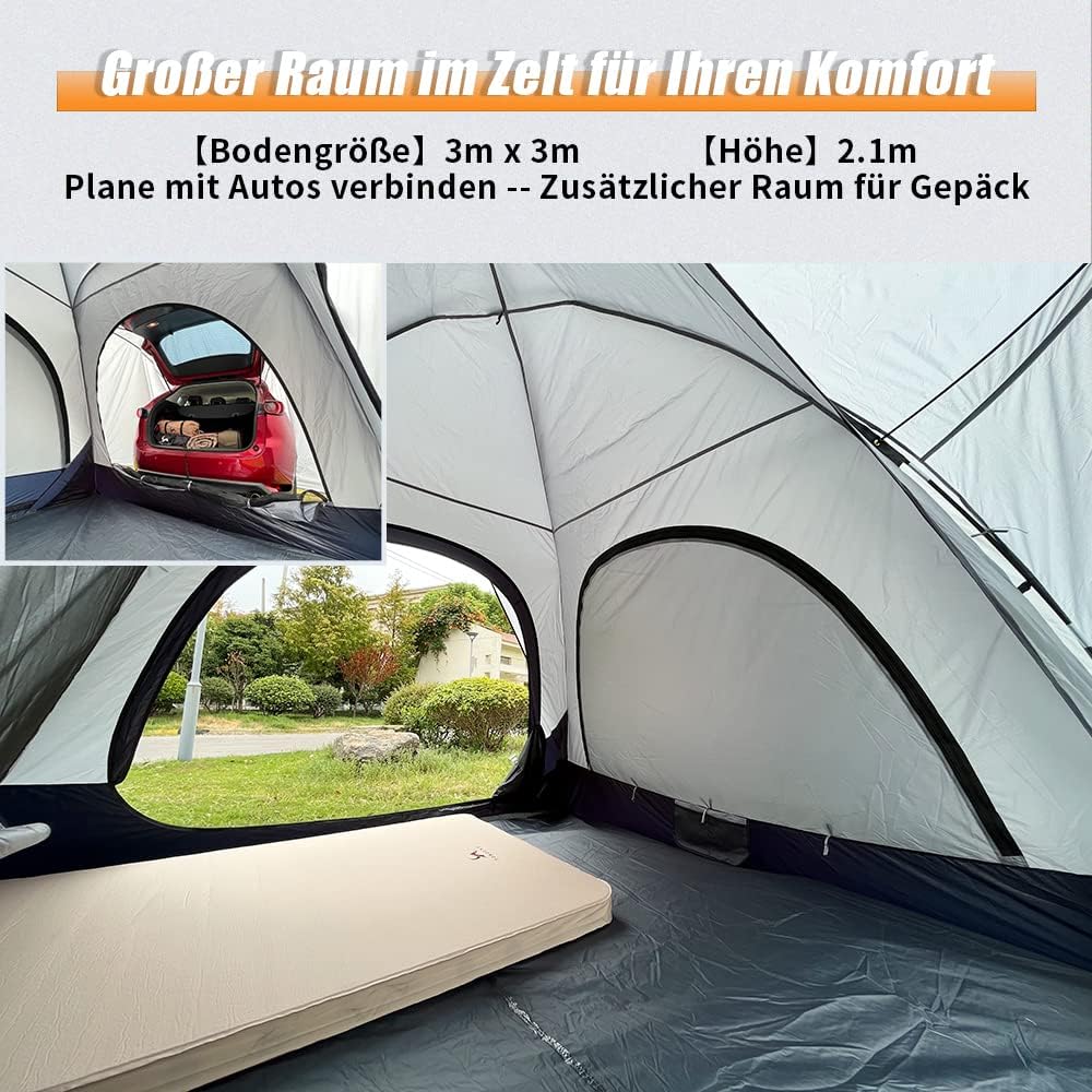 TOMOUNT Achtertent Waterdicht Auto Camping Tent, 3 x 3 x 2,1 m, 4 Personen Familietent Koepeltent voor Trekking, Camping, Outdoor, Hiking