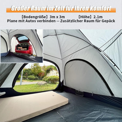 TOMOUNT Achtertent Waterdicht Auto Camping Tent, 3 x 3 x 2,1 m, 4 Personen Familietent Koepeltent voor Trekking, Camping, Outdoor, Hiking