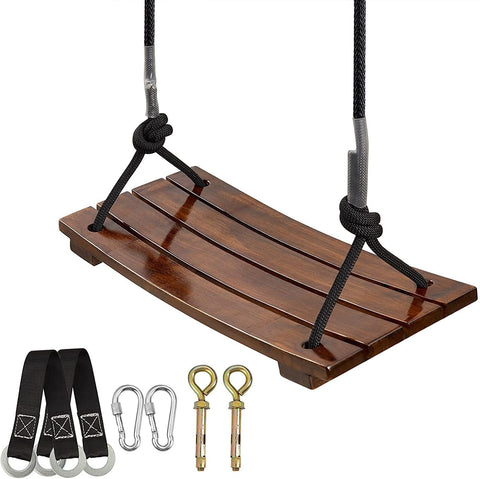 Schommelzitje - Schommels - Kinderschommel - Schommelplankje - voor Kinderen - Volwassenen - met Versterkte Gesp - voor Binnen Buiten - In Hoogte Verstelbaar Touw - Belastbaar tot 200kg - Hout - 43 x 20 cm - Donkerbruin
