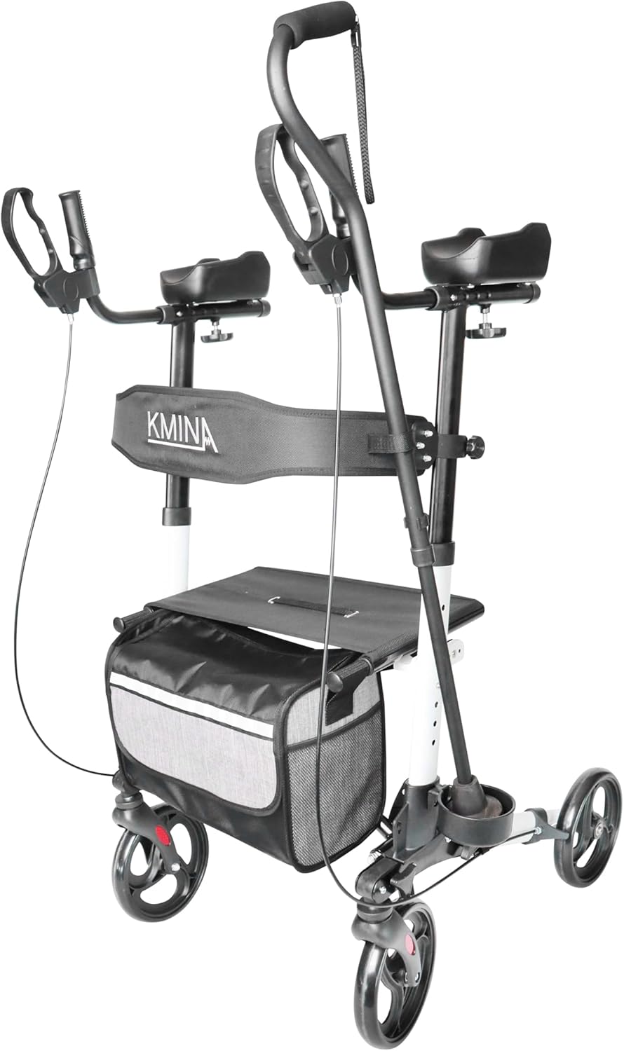 KMINA - Rollator met Armschalen en Zitje, Opvouwbaar voor Senioren, Aluminium voor Binnen- en Buitengebruik, met Mandje