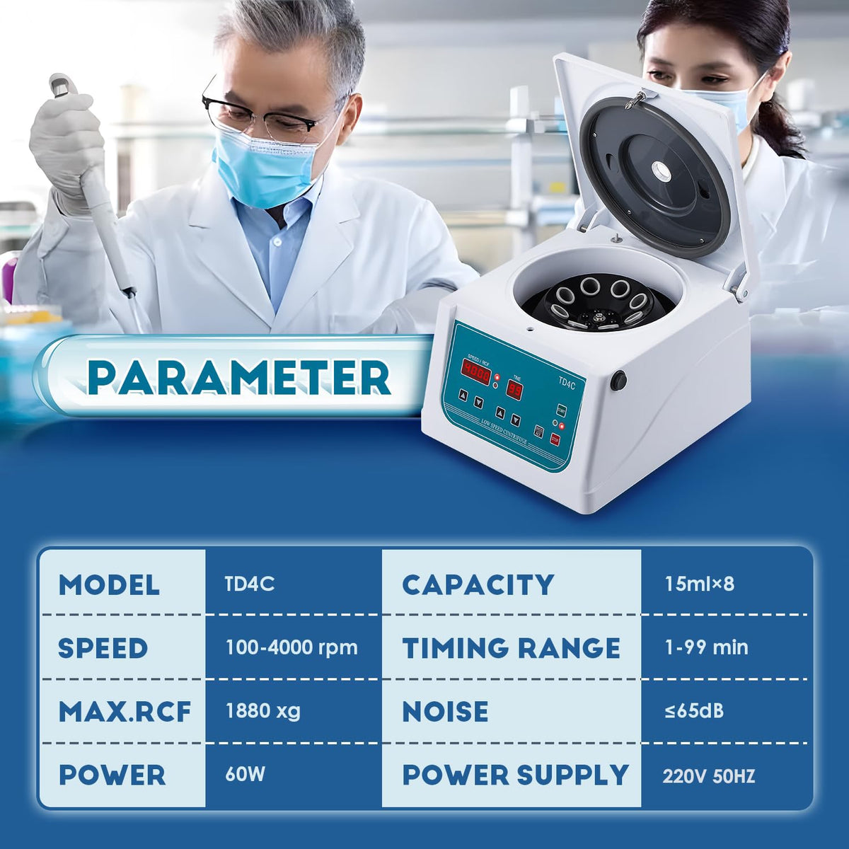 CGOLDENWALL PRP-sapcentrifuge 8 x 15 ml led-display, 4000 rpm, 99 min timing, 1880 x g, voor vacuümbuizen van 5-10 ml en centrifugeslangen van 10-15 ml, PRP-sapcentrifuge met lage trillingen (EU)