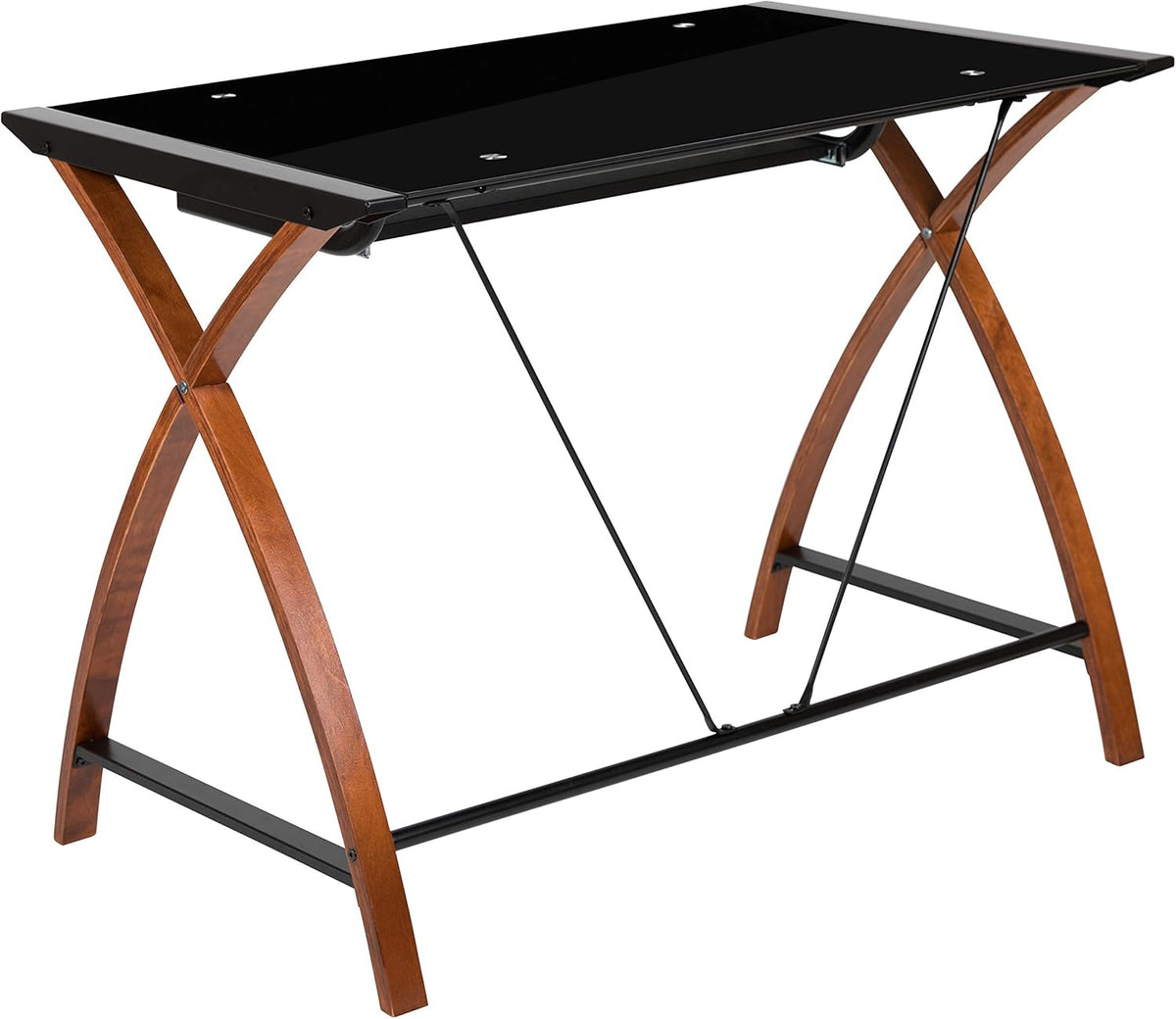 Flash Furniture Jude Zwart glazen computerbureau met uittrekbare toetsenbordlade en kriskras frame
