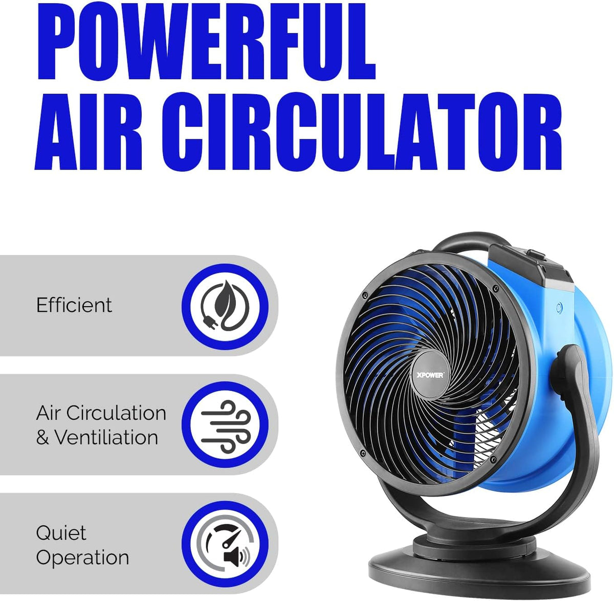 XPower Krachtige industriële hogesnelheidsluchtbeweger voor de hele ruimte, luchtcirculator, multifunctionele vloerventilator met variabele snelheid (blauw, FC-300S 1600CFM)