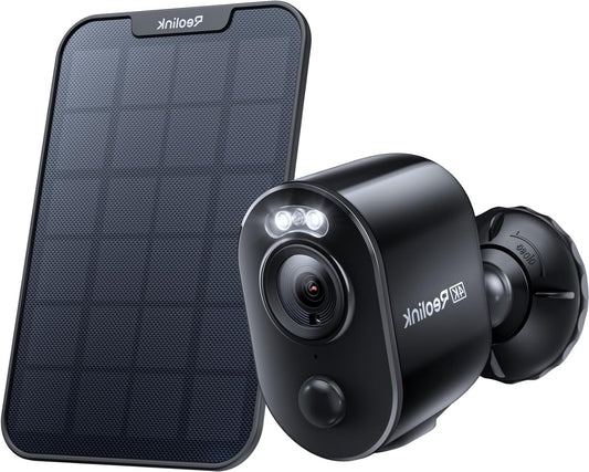 Reolink 4K Wireless Security Camera for Outdoor, 8MP Battery WiFi Camera, 2.4/5GHZ, People/Vehicles/Animal Motion Detection, Night Vision in Jleur, Two-Way Audio, Argus 3 Ultra+Solar Panel(Black) - QUORE