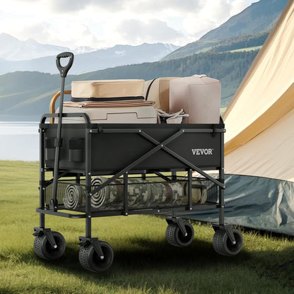 VEVOR Dubbeldekker vouwwagen, inklapbaar, 300 liter, zware vouwwagen, verlengde lange tuinwagen met all-terrain wielen, ondersteuning tot 450 lbs, outdoor utility wagen voor kamperen, sport, winkelen