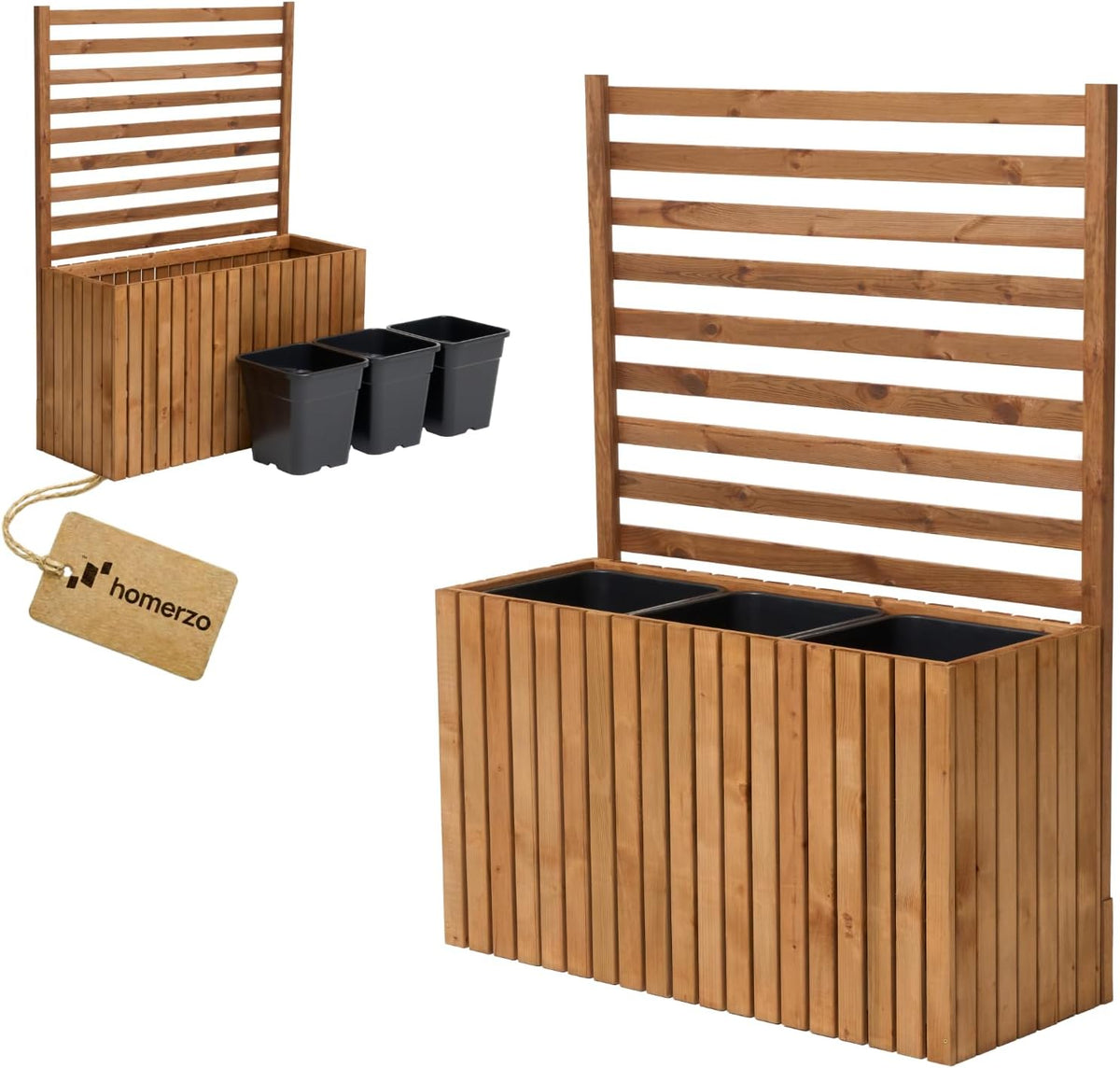 Trellis Planter with Planter, Wooden Flower Box for Garden, Balcony, Patio, Raised Bed with 18 L Plastic Plant Insert (Vertical Brown, 98 x 36 x 55 cm H130) - QUORE