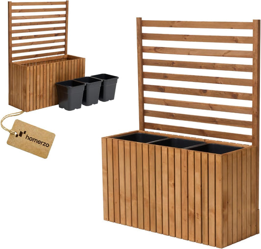 Trellis Planter with Planter, Wooden Flower Box for Garden, Balcony, Patio, Raised Bed with 18 L Plastic Plant Insert (Vertical Brown, 98 x 36 x 55 cm H130) - QUORE
