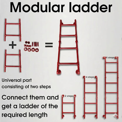 Wandmontage modulaire ladder – 4 sporten noodladder voor raam, put, zolder – Binnen en buiten gebruik – Gecertificeerd – Wandbevestigde 4-traps ladder – Stevig, duurzaam en roestbestendig