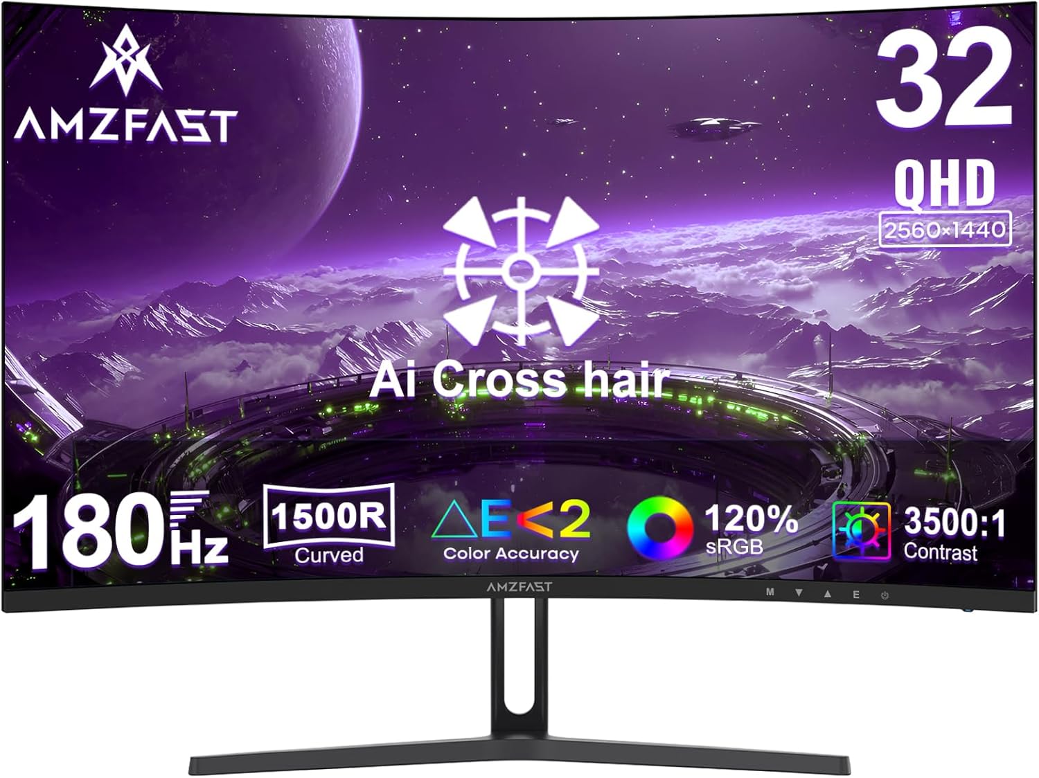 Amzfast 32 Inch Curved Gaming Monitor 180Hz, QHD 2560x1440, 1ms MPRT, DCI-P3 93%, sRGB 120%, Fast VA 1500R, Adaptive Sync, VESA 100x100mm, HDMI 2.0×2 & DP 1.4×2, AMZG32C1Q - QUORE