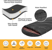 KingCamp Slaapzak XL 3-4 Seizoenen Katoen Flanel 220 x 100 cm Extra Groot voor Volwassenen Extreem -8 °C Compact Draagbaar Comfortabel Professioneel Warm voor Kamperen Wandelen Buiten Binnen