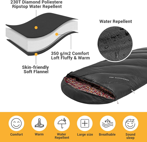 KingCamp Slaapzak XL 3-4 Seizoenen Katoen Flanel 220 x 100 cm Extra Groot voor Volwassenen Extreem -8 °C Compact Draagbaar Comfortabel Professioneel Warm voor Kamperen Wandelen Buiten Binnen