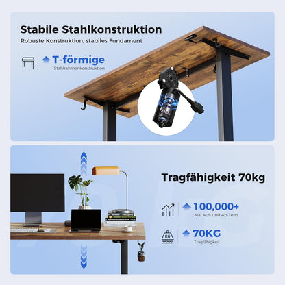 Agilestic, In hoogte verstelbaar bureau, 140 x 60 cm, elektrische computertafel met geheugenfunctie, voor kantoor en thuis, bruin