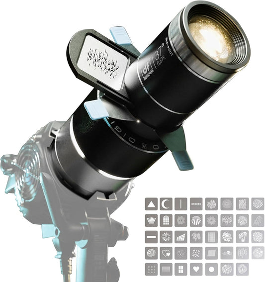 Optische Snoot – Gobo Projector – Lichtprojector – Projectiesnoot – Voor Bowens-aansluiting – 39 Gobo’s – 4 Kleurfilters