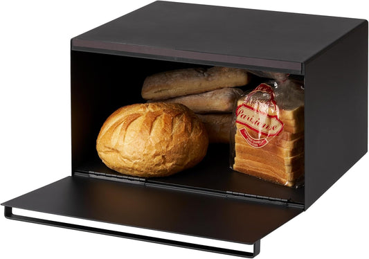 Yamazaki 4353 TOWER Bread Case, black, Steel, 40 x 34.5 x 24 cm