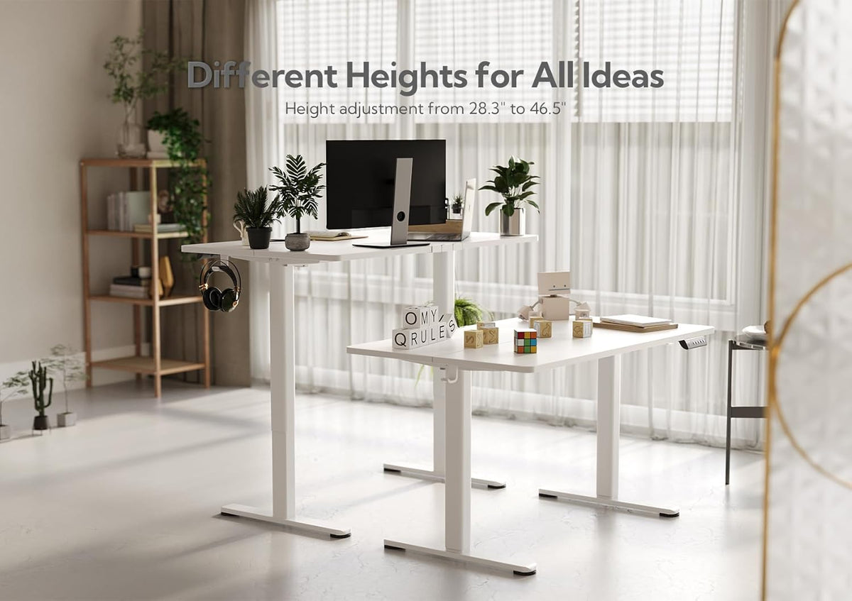 Claiks Electric Sit-Stand Desk - 100 x 61cm Height Adjustable Home Office Desk with Split Board - White Frame/White Sheet, P1.01.001 - QUORE