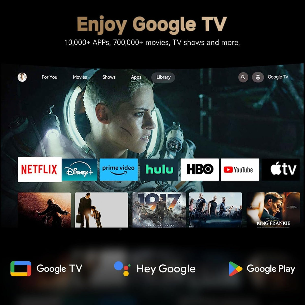 WANBO X5 Pro Beamer 4K HDR10, Google TV/Netflix Officiële/1100 ANSI, KI Autofocus Keystone, Stil 26 dB, 1080P FHD, 5G+2.4G WiFi Bluetooth, Spraakbediening, Smart Projector for Home/Outdoor/Gaming