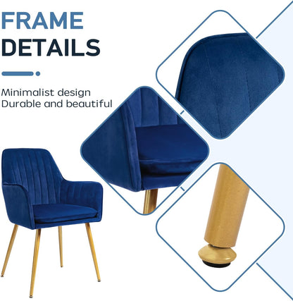 CangLong Set van 2 eetkamerstoel stijlvolle fluwelen accent fauteuil voor woonkamer eetkamer, fluweel gestoffeerde keukenstoelen met gouden metalen poten, marineblauw