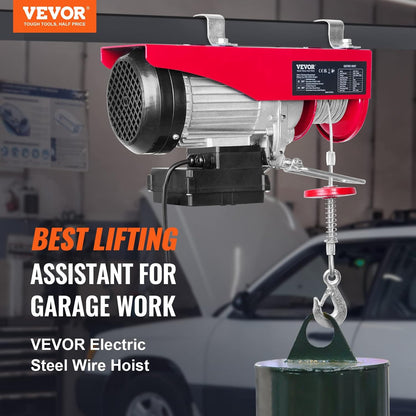 VEVOR Electric winch 300kg to 600kg lifting height 12m cable motor winch 1150W copper motor pulley 10m/min lifting speed lift with wireless remote cable lift chain hoist