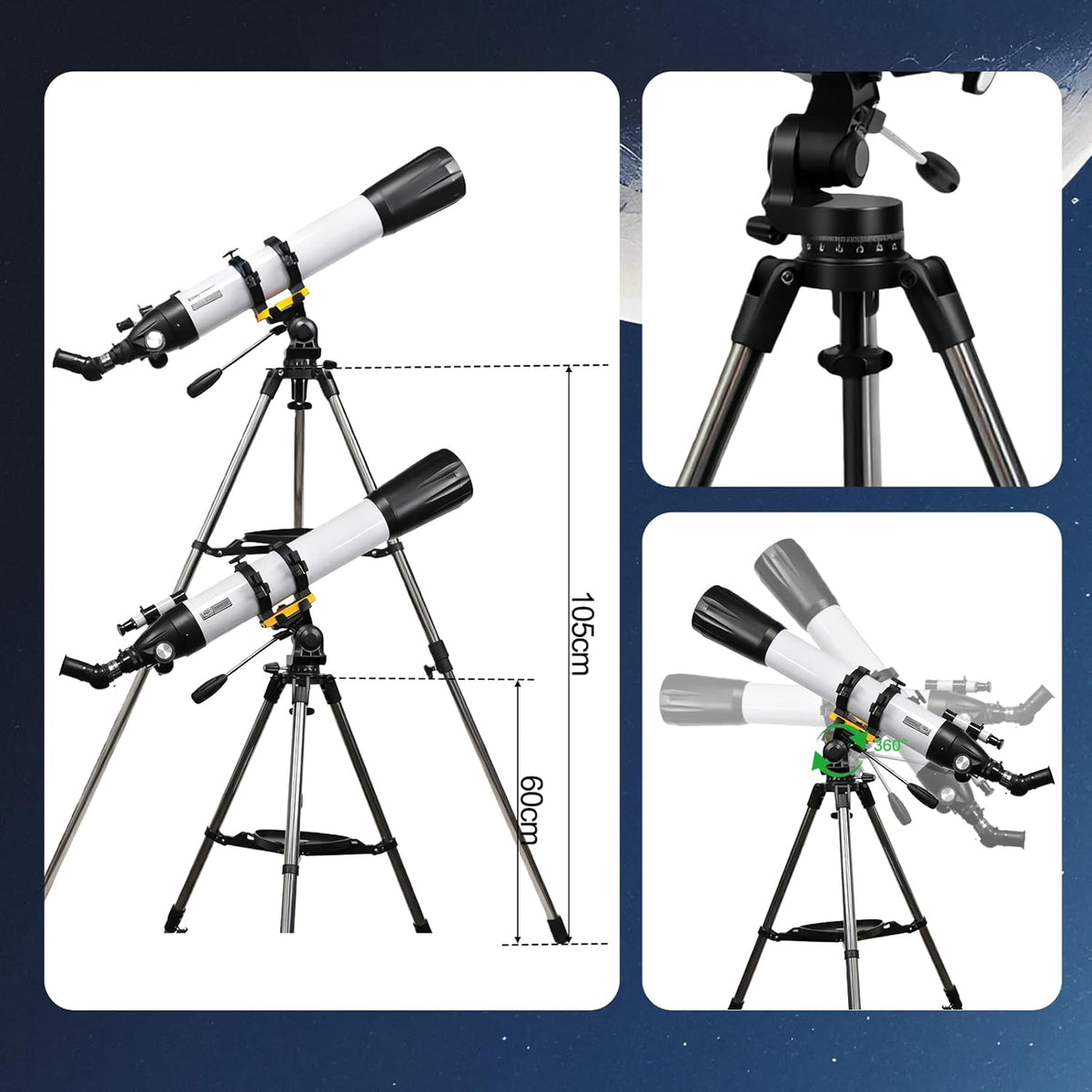 Astronomische telescoop voor volwassenen, professioneel, 800/90 mm, AZ Mount, krachtige refractortelescoop voor kinderen en beginners, draagbaar, met tas en statief
