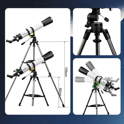 Astronomische telescoop voor volwassenen, professioneel, 800/90 mm, AZ Mount, krachtige refractortelescoop voor kinderen en beginners, draagbaar, met tas en statief