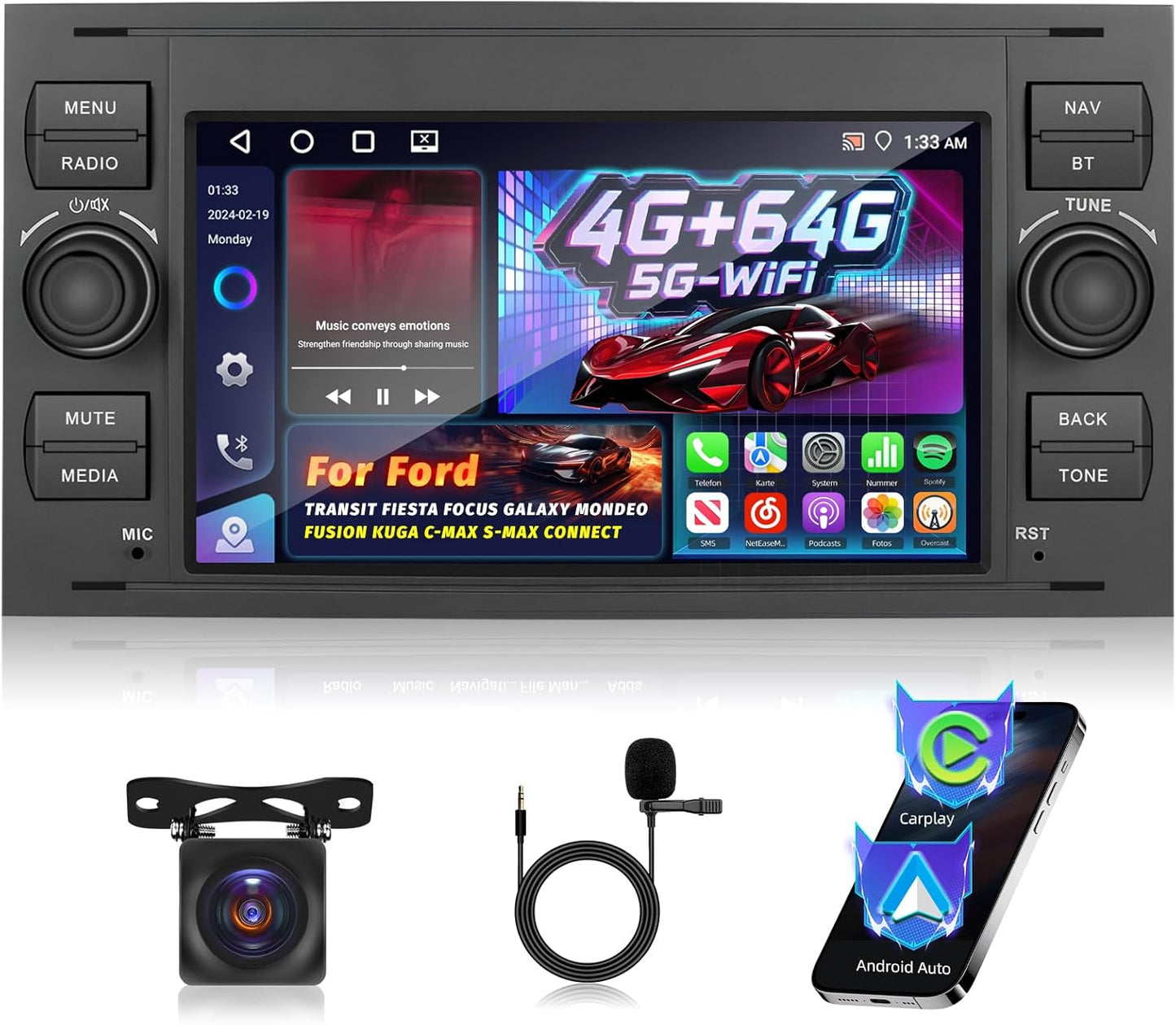 Android Autoradio – Android Autostereo – Multimedia Systeem – Navigatiesysteem – Carplay Radio – Wireless Carplay & Android Auto – 4GB RAM + 64GB Opslag – Achteruitrijcamera Ondersteuning