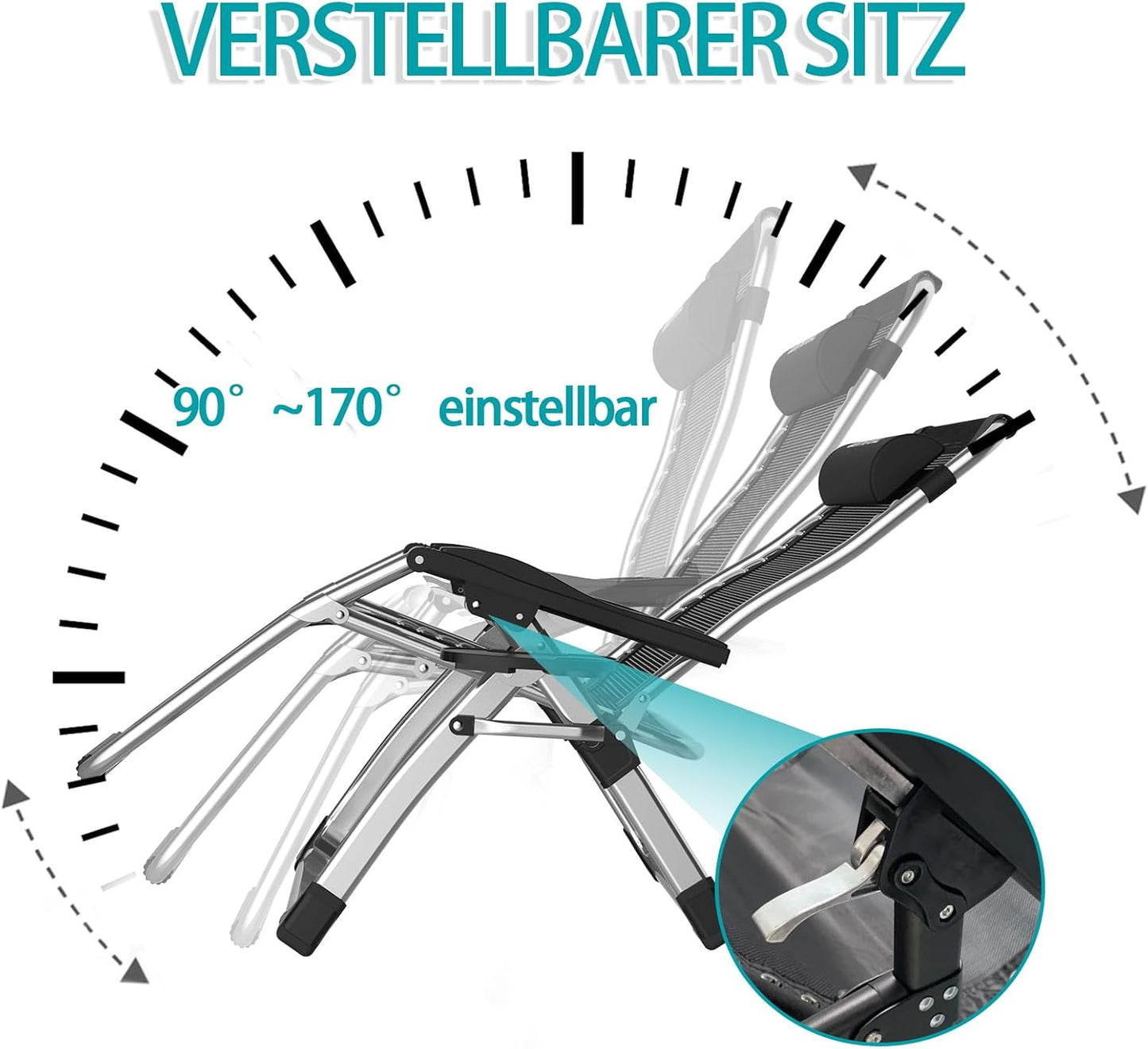 Ligstoel, tuin, relaxstoel, tuin, buiten, met verstelbaar kussen, ligstoel, relaxstoel, voor zwembad, vissen, strand, camping, 200 kg