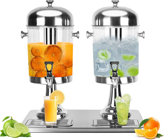 Drankdispenser, 4,4 gallon drankdispenser voor feestjes met ijskern en druppelkommen, roestvrij staal, dual catering, koude drankdispenser met standaard voor feestjes, bruiloft, hotelbuffet, banket