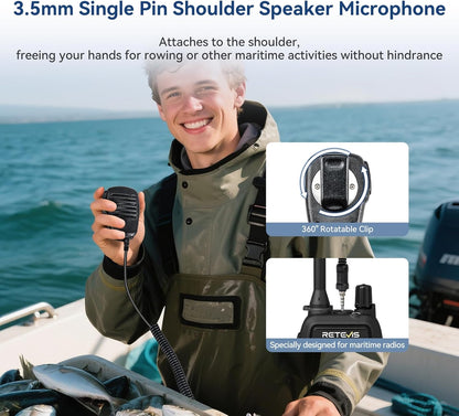 Retevis RM15 VHF Maritieme Radio, IP68 Waterdichte Walkietalkie met Microfoon, 2000 mAh, Tweekleurig Scherm, Internationale Maritieme Kanalen, voor Vissersboten (1 Verpakking)