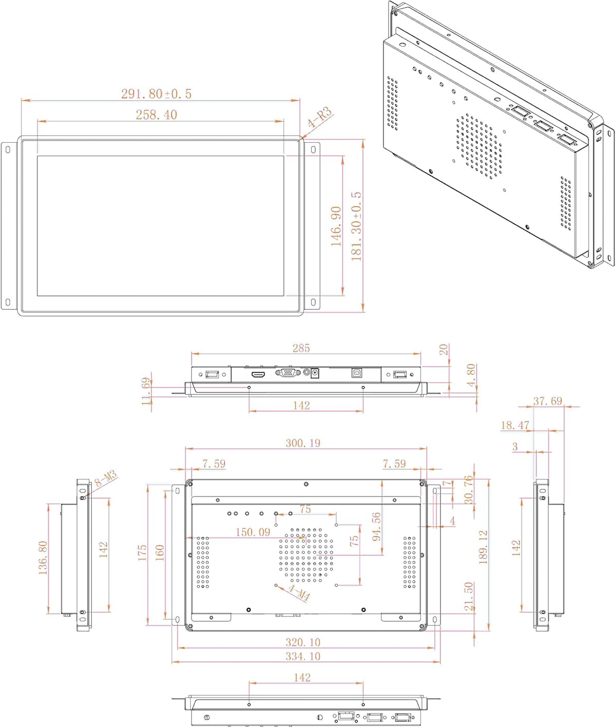 12 Inch Industriële Touchscreen-Monitor – Touchmonitor – LCD-Monitor – Industrieel Scherm – Touchscreen Display – 10-Punts Multitouch – IP65 Frontpaneel