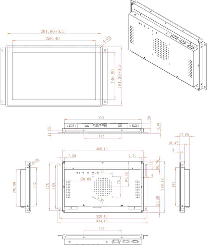 12 Inch Industriële Touchscreen-Monitor – Touchmonitor – LCD-Monitor – Industrieel Scherm – Touchscreen Display – 10-Punts Multitouch – IP65 Frontpaneel